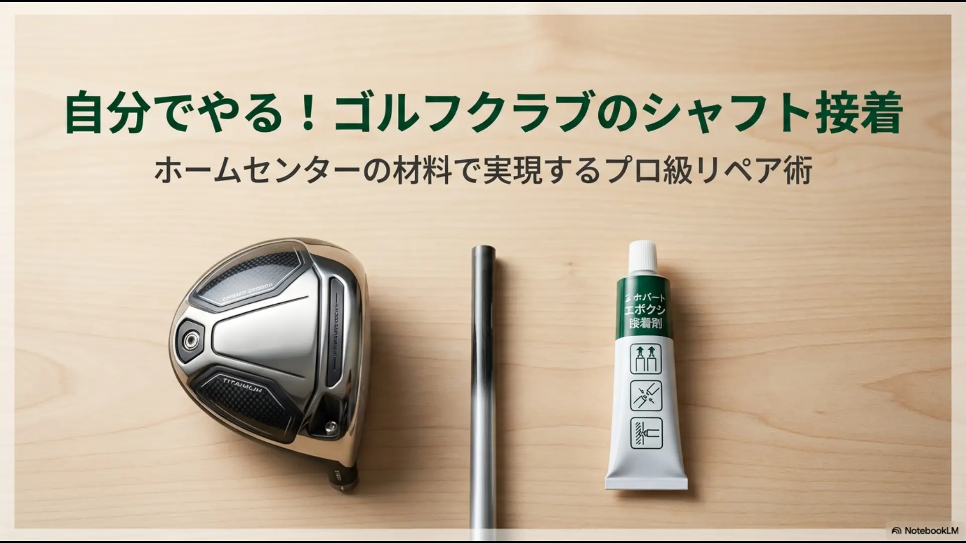 ホームセンターの材料で実現するプロ級のゴルフシャフト接着リペア術のタイトルスライド