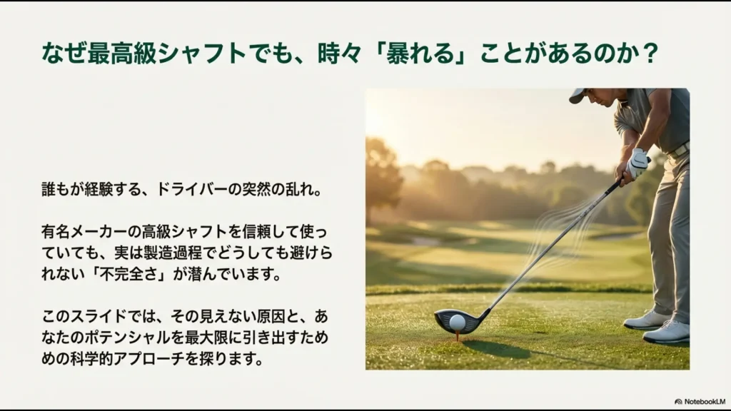 なぜ最高級シャフトでも暴れるのか、ピュアリングの必要性を説く導入画像