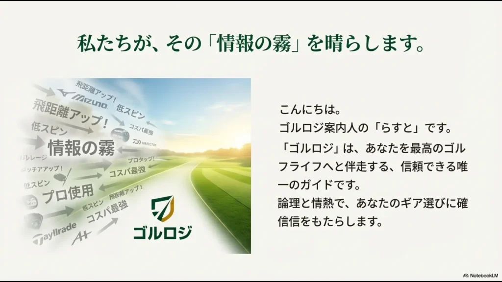 ゴルロジが複雑な情報を整理し、信頼できるガイドとなることを示す図解