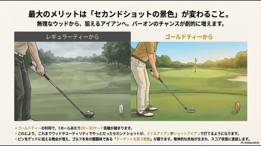 レギュラーティーとゴールドティーでのセカンドショットの景色比較