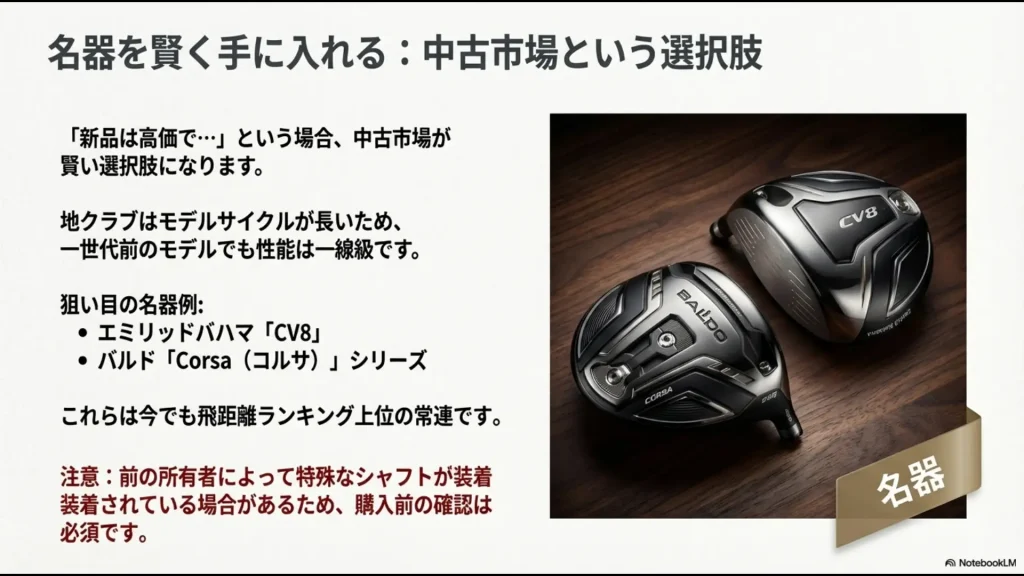 中古でも高い飛距離性能を維持するエミリッドバハマCV8とバルドコルサシリーズの紹介