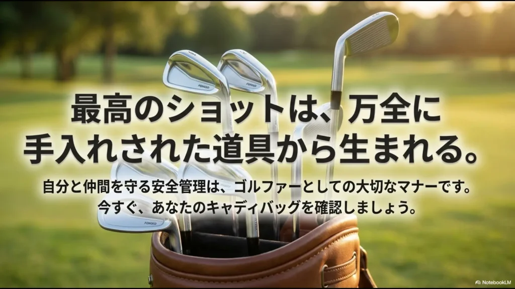 万全に手入れされた道具での最高ショットと安全管理のマナーを促す結び