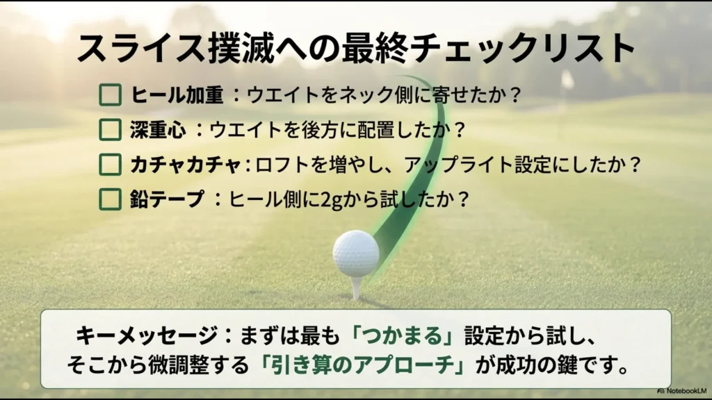ギア調整が終わった後に確認すべき、ヒール加重やロフト設定などの4つの重要項目